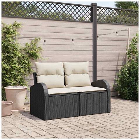 Divano da Giardino 2 Posti con Storage & Cuscini Nero Rattan Sintetico - Foto 2