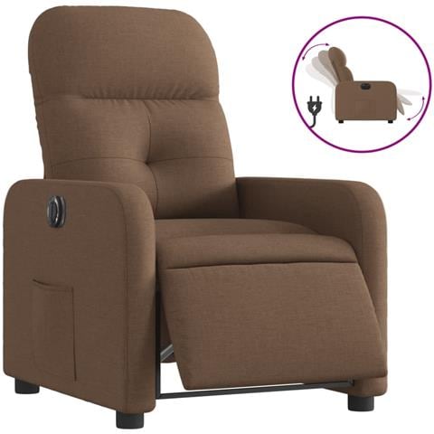 Poltrona Elettrica Reclinabile Marrone in Tessuto - Foto 1