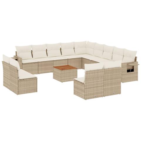 Set Divani da Giardino 14pz con Cuscini in Polyrattan Beige - Foto 1