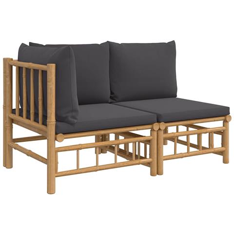 Set Salotto da Giardino 2pz con Cuscini Grigio Scuro Bambù - Foto 1