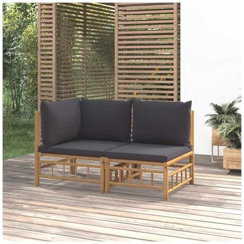 Set Salotto da Giardino 2pz con Cuscini Grigio Scuro Bambù - Foto 2