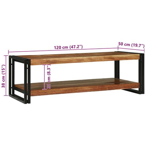 Tavolino da caffè 120x50x38 cm in legno massello di acacia - Foto 9