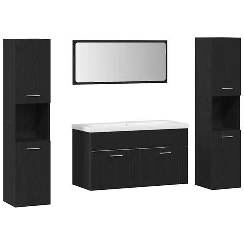 Set di Mobili per il Bagno 5 pcs Rovere Nero 30 x 30 x 130 cm - Foto 1