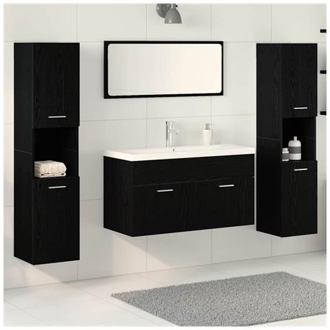 Set di Mobili per il Bagno 5 pcs Rovere Nero 30 x 30 x 130 cm - Foto 2