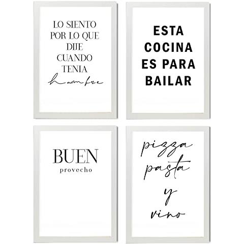 Set Di 4 Stampe Poster Tipografici ""cucina"". Design Degli Interni. Immagini Con Frasi Ispirate E Positive. Decorazione Della Stanza Cornice Bianca A3 - Foto 1