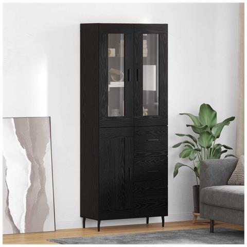 Credenza 2 pcs Rovere Nero Legno Stratificato e Vetro - Foto 2