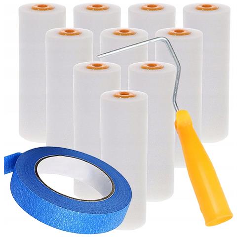 Set Di Rulli Per Verniciatura 10 Cm - 10 Rulli In Poliuretano + Manico + Nastro Adesivo Blu 40 Mm | Per Vernici E Smalti A Base D'acqua - Foto 1