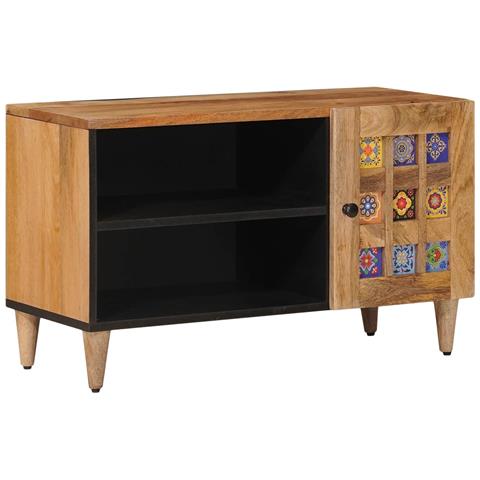 Mobile TV Naturale 80 x 33 x 46 cm Legno di mango massello - Foto 1