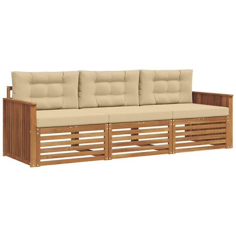 Set di divani da esterno con cuscino 3 pcs Naturale e Beige - Foto 1