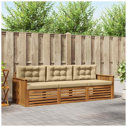 Set di divani da esterno con cuscino 3 pcs Naturale e Beige - Foto 2