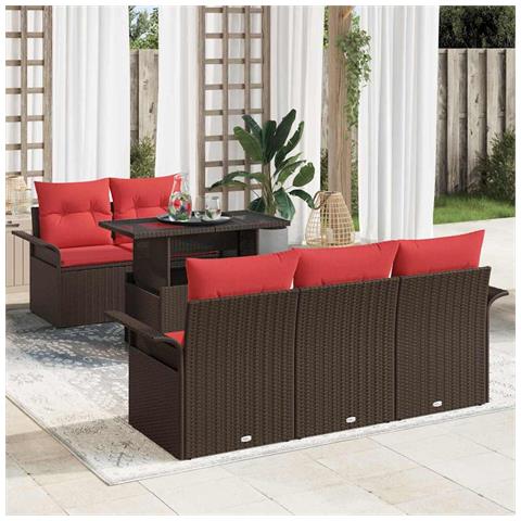 Set Divano da Giardino con cuscino 6 pcs Marrone polyrattan - Foto 2