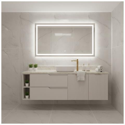 Mobile sottolavabo, Beige e marrone, 160 cm, Con piano d'appoggio, 4 cassetti, Sospeso, Frontali in MDFMobilecon 1 anta, MODERNO - Foto 2