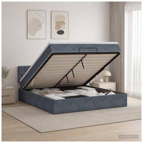 Letto ottomano con materasso Grigio Scuro 140 x 190 cm Velluto - Foto 2