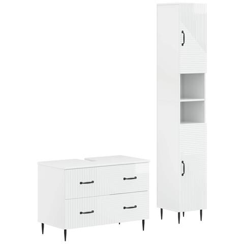 Set di Armadi da Bagno da 2 Pezzi HAARLEM Bianco Lucido - Foto 1