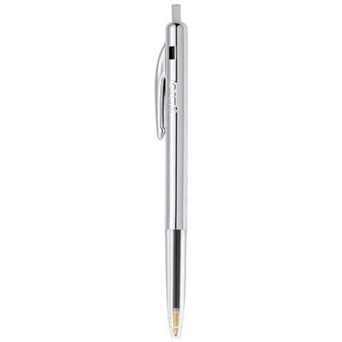 1 Penna A Sfera Bic M10 Shine Silver Inchiostro Nero Punta 1 Mm A Scatto Clip - Foto 1