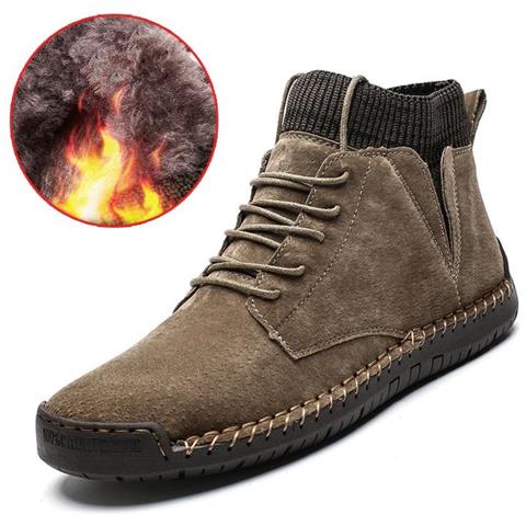 SLOWMOOSE - Scarpe Casual Da Uomo In Pelle Vulcanizzata Più Alta Comfort  Sneakers [ cachi Con Pelliccia / 39] - ePRICE