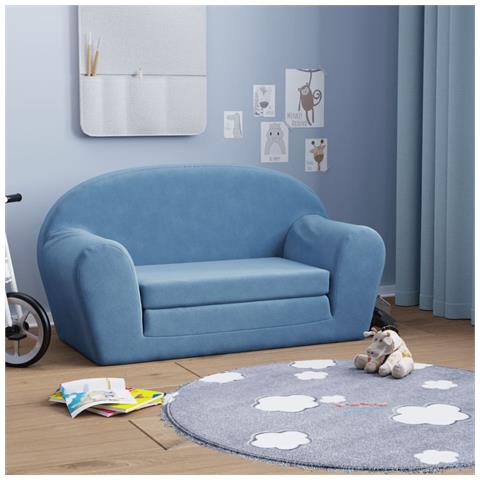 Divano Letto Per Bambini A 2 Posti Blu In Morbido Peluche - Foto 1