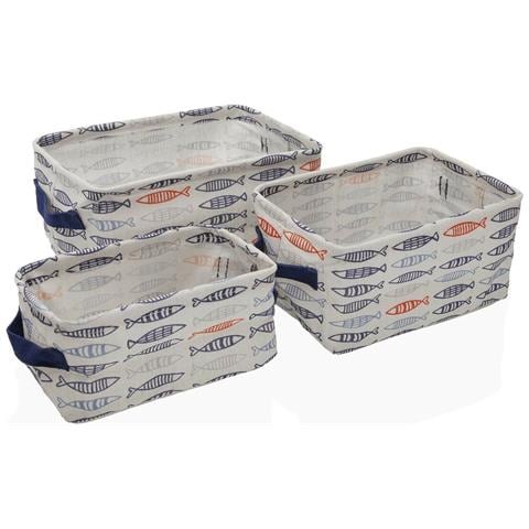 Set Di Cestini Rettangolare Pesci 28 X 18 X 14 Cm Poliestere Tessile - Foto 1