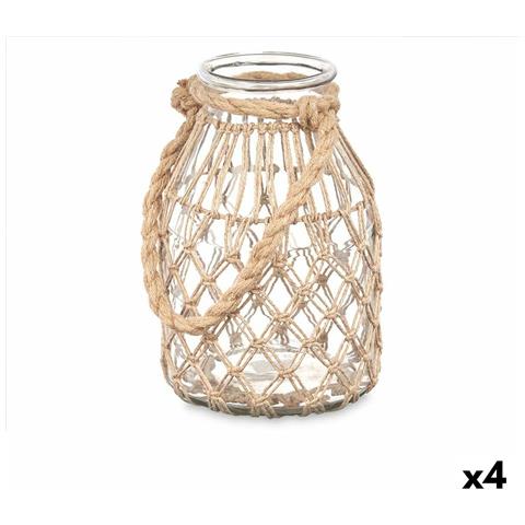 Portacandele Barattolo Trasparente Naturale Vetro Corda 17 X 25 Cm (4 Unità) - Foto 1