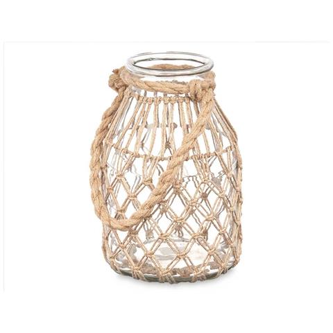 Portacandele Barattolo Trasparente Naturale Vetro Corda 17 X 25 Cm (4 Unità) - Foto 3