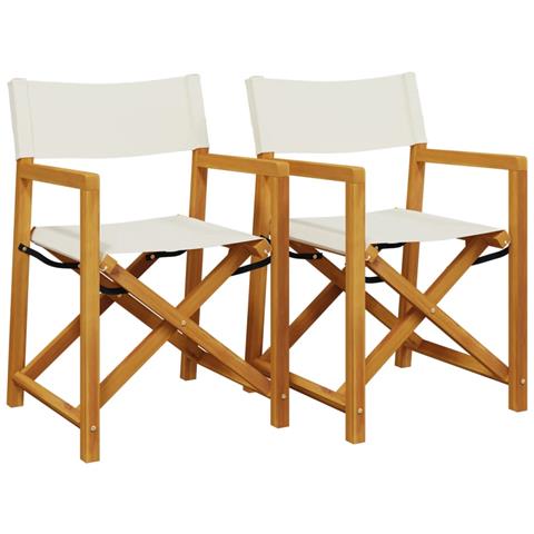 Sedie da Regista Pieghevoli 2 pz Bianco Crema in Tessuto - Foto 2