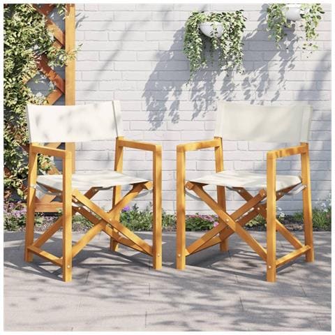 Sedie da Regista Pieghevoli 2 pz Bianco Crema in Tessuto - Foto 1