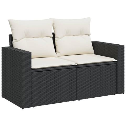 Divano Da Giardino Con Cuscini A 2 Posti Nero In Polyrattan - Foto 1
