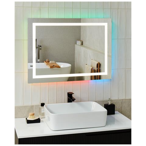 Specchio Da Bagno Con Luce Led Prenois 80 Cm 60 Cm Argento - Foto 1