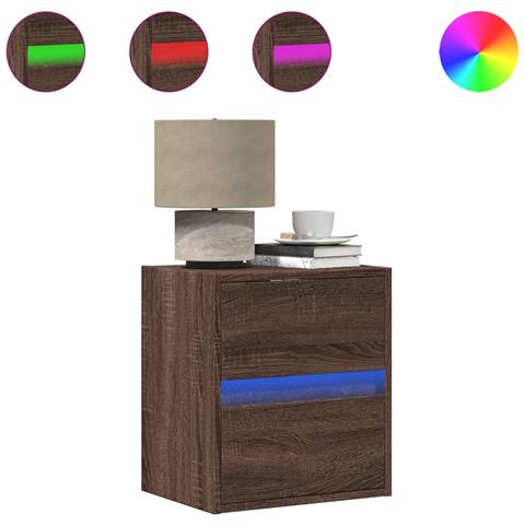 Comodini A Parete Con Luci Led 2 Pz Rovere Marrone - Foto 2