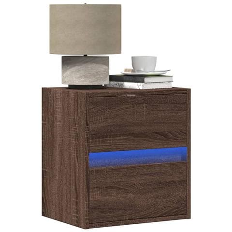 Comodini A Parete Con Luci Led 2 Pz Rovere Marrone - Foto 1