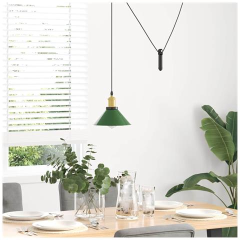 Lampada A Sospensione Regolabile E27 Verde Lucido 22cm Metallo - Foto 3