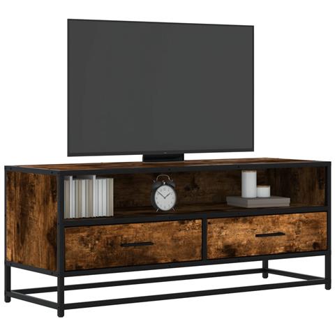 Mobile Tv Rovere Fumo 100x34,5x40cm Legno Multistrato E Metallo - Foto 1