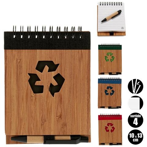 Pack 4 Notebooks Bambu Riciclato E Penna 10x13cm S4 - Foto 1