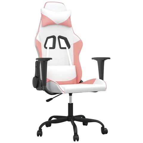 Sedia Da Gaming Massaggiante Bianco E Rosa In Similpelle - Foto 1