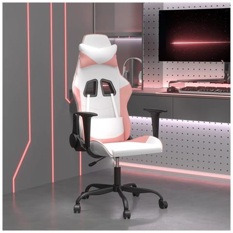 Sedia Da Gaming Massaggiante Bianco E Rosa In Similpelle - Foto 8