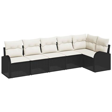 Set Divano da Giardino con Cuscini da 6 Pezzi Nero Polyrattan, Divano da Giardino 2 Posti con Ripostiglio e Cuscini Nero Polyrattan - Foto 1