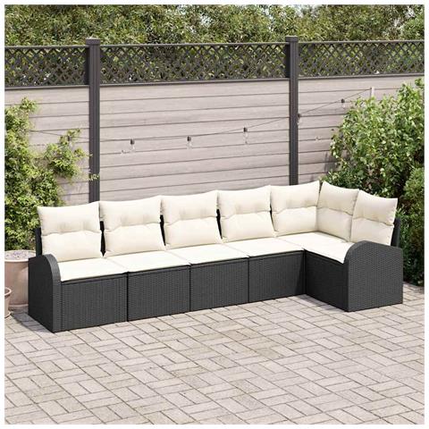 Set Divano da Giardino con Cuscini da 6 Pezzi Nero Polyrattan, Divano da Giardino 2 Posti con Ripostiglio e Cuscini Nero Polyrattan - Foto 2
