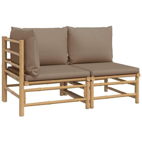 Set Salotto da Giardino 2pz con Cuscini Tortora Bambù - Foto 1