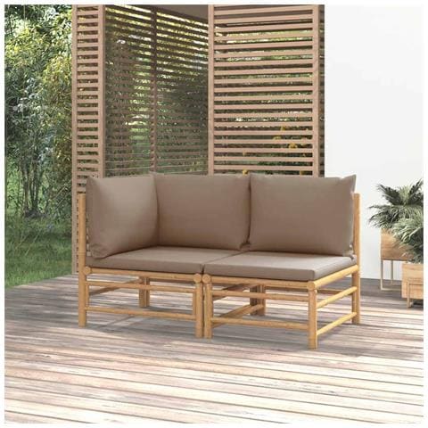 Set Salotto da Giardino 2pz con Cuscini Tortora Bambù - Foto 2