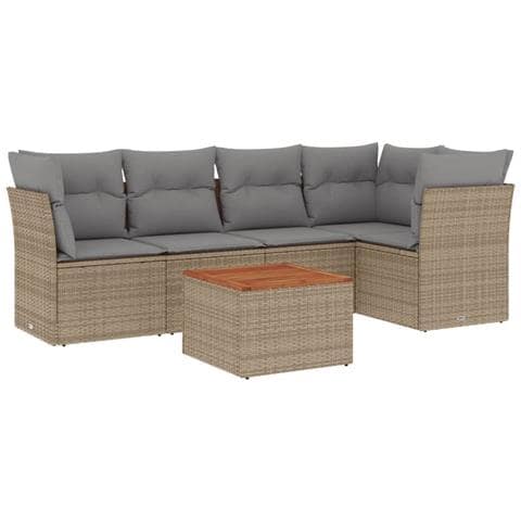 Set Divano da Giardino 6 pz con Cuscini Beige in Polyrattan - Foto 1