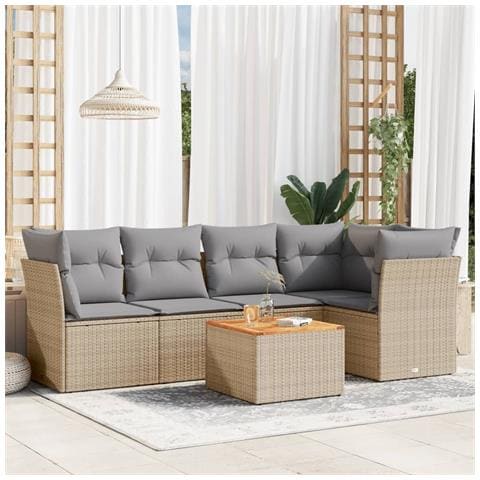 Set Divano da Giardino 6 pz con Cuscini Beige in Polyrattan - Foto 2