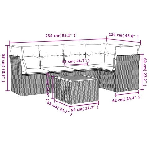 Set Divano da Giardino 6 pz con Cuscini Beige in Polyrattan - Foto 3