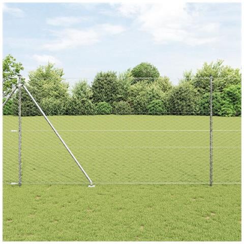 Recinto Esagonale  1.6x25 m Acciaio Zincato, Pali per Recinto  con Punta 13 pcs Ø32 mm 180 cm Acciaio Zincato - Foto 2