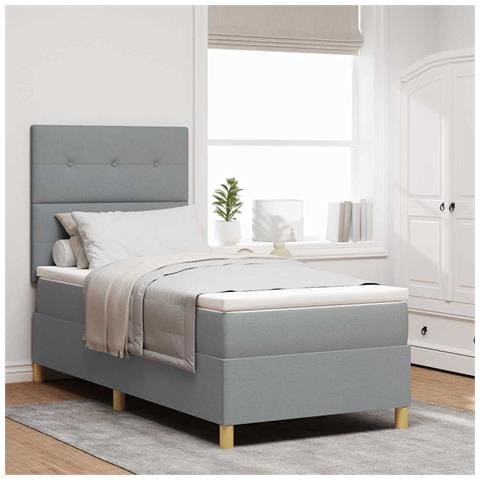 Letto a molle con materasso Grigio chiaro 100 x 200 cm Tessuto - Foto 2