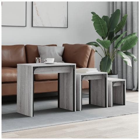 Tavolini Salotto Impilabili 3pz Grigio Sonoma Legno Multistrato - Foto 2