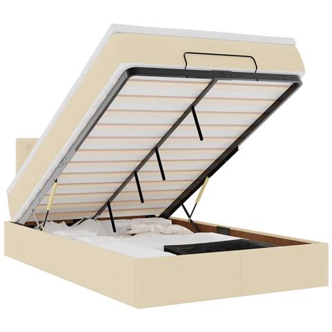 Struttura Letto Pouf con Materasso Crema 120x200 cm in Tessuto - Foto 1