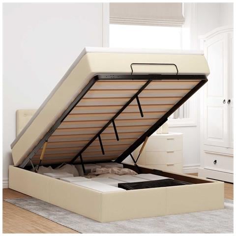 Struttura Letto Pouf con Materasso Crema 120x200 cm in Tessuto - Foto 2