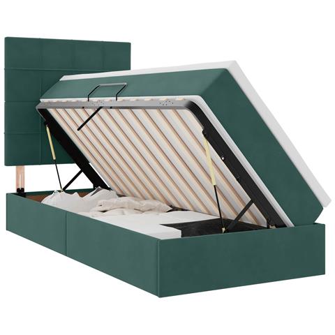 Letto con contenitore e LED Verde Scuro 90 x 190 cm Velluto - Foto 1