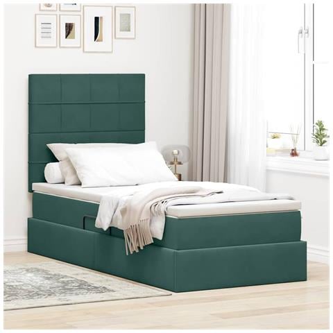 Letto con contenitore e LED Verde Scuro 90 x 190 cm Velluto - Foto 2