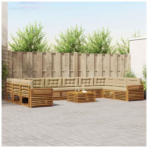 Set divani 11 pcs Naturale e Beige Legno di Acacia Massello - Foto 2